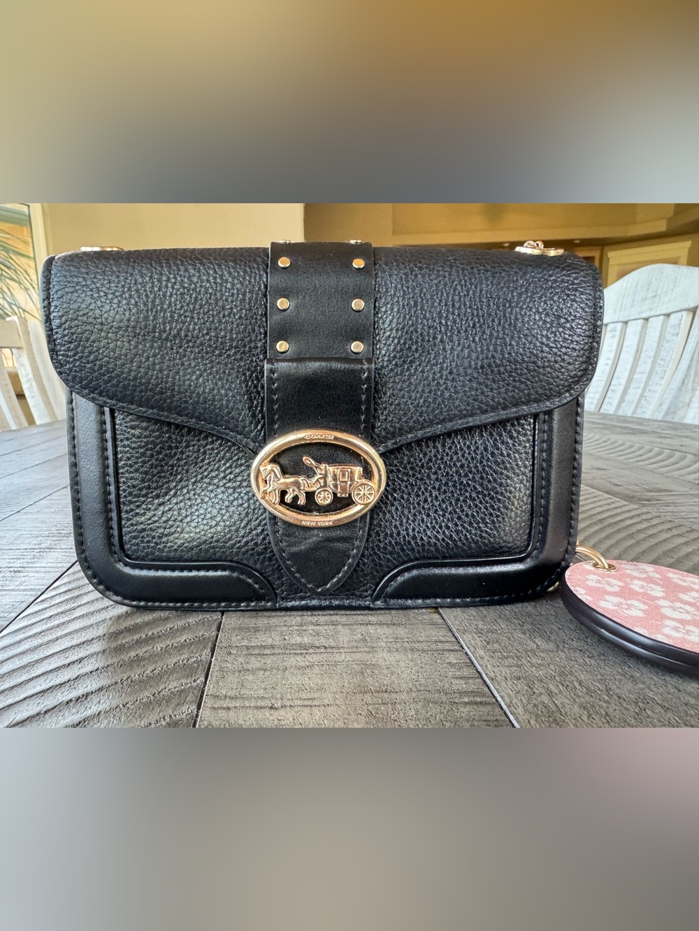Coach Georgie Crossbody/Xbody Black Pebble/Leather Bag Purse With Rivets - Picture 6 of 16